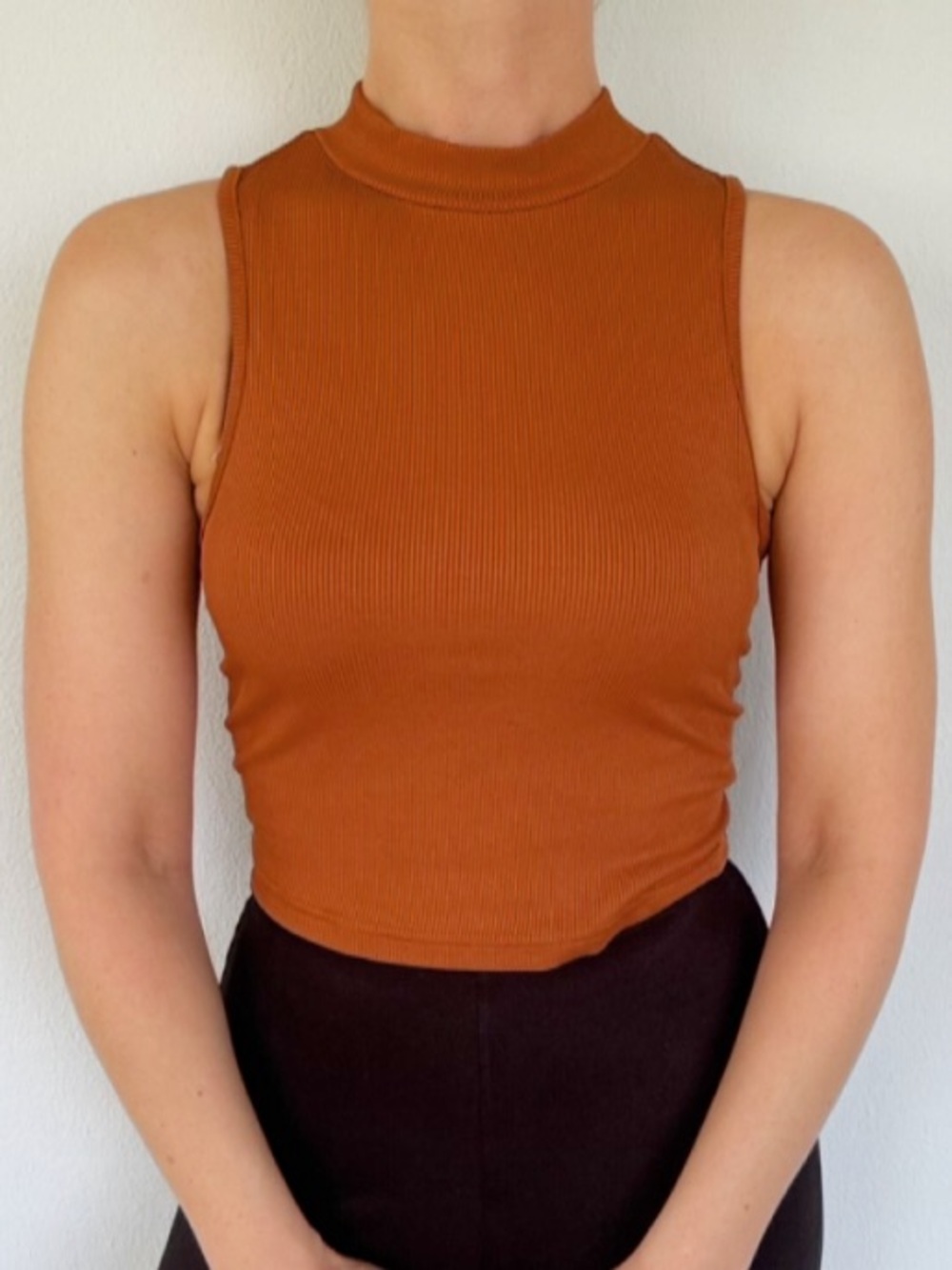 SHEIN brown stretch ribbed knit mock neck sleeveless crop top size large